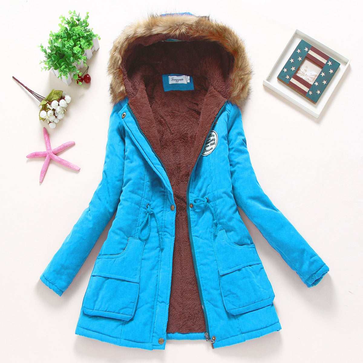 Women's Fur Hood Parka Fleece Lined Padded Winter Coat