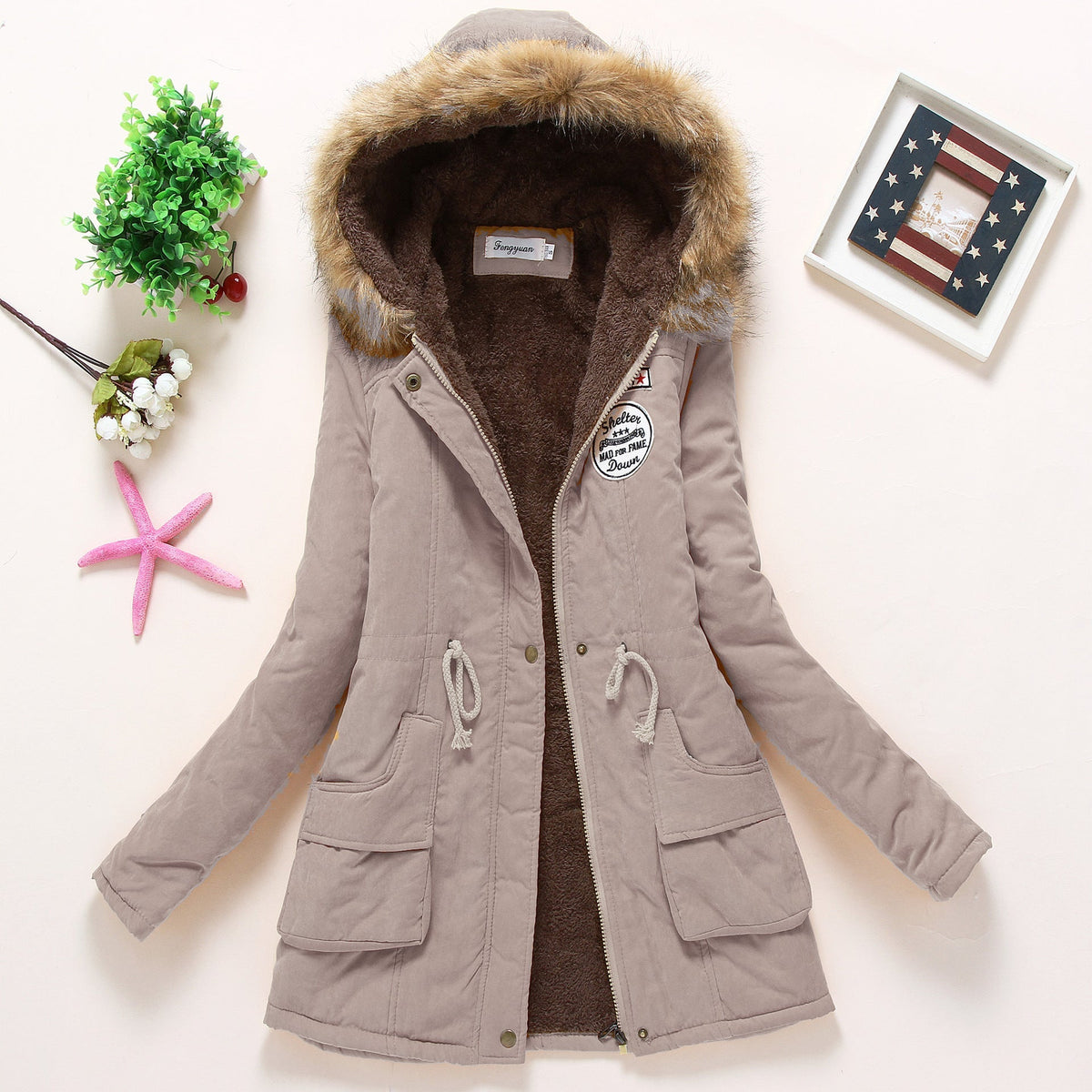 Women's Fur Hood Parka Fleece Lined Padded Winter Coat
