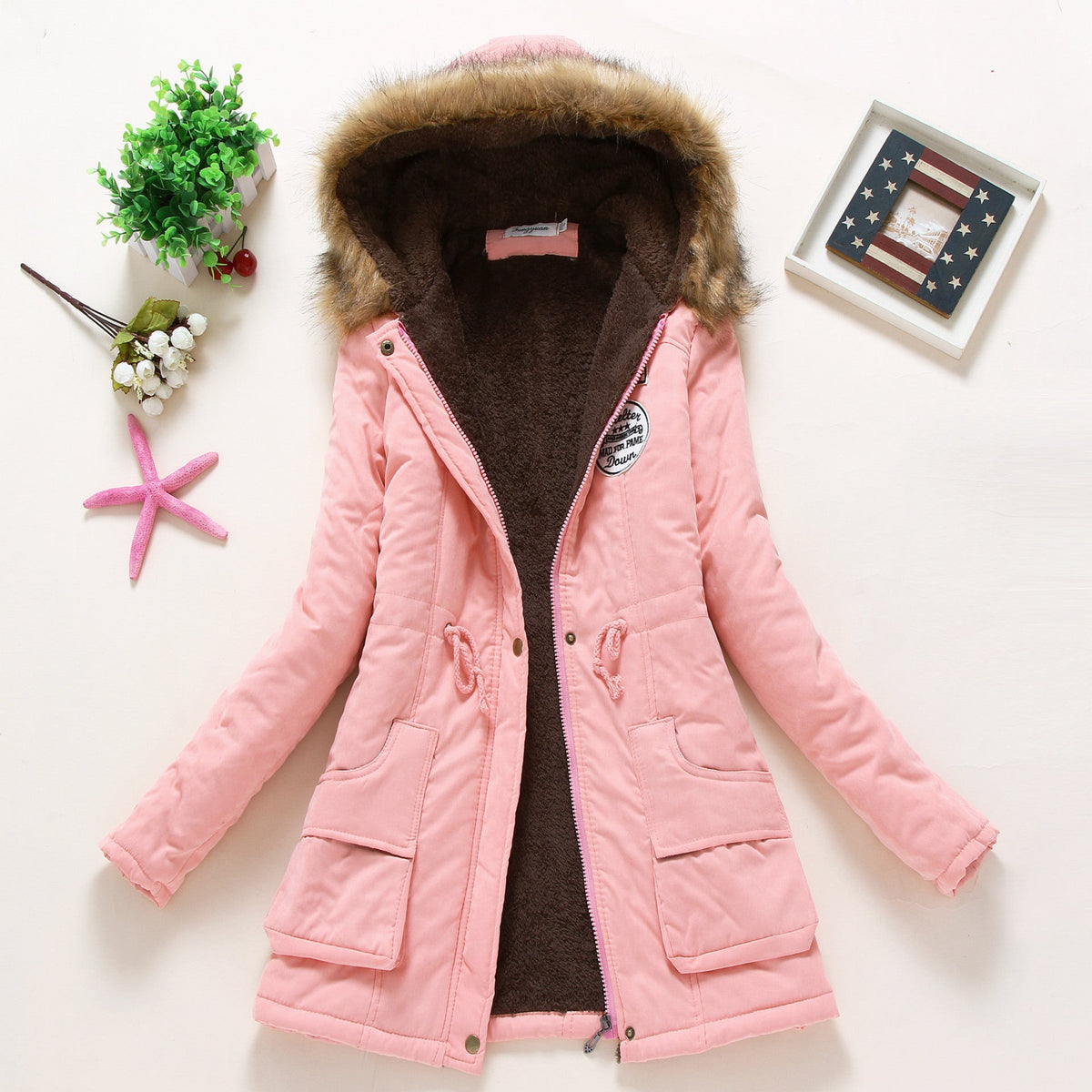 Women's Fur Hood Parka Fleece Lined Padded Winter Coat