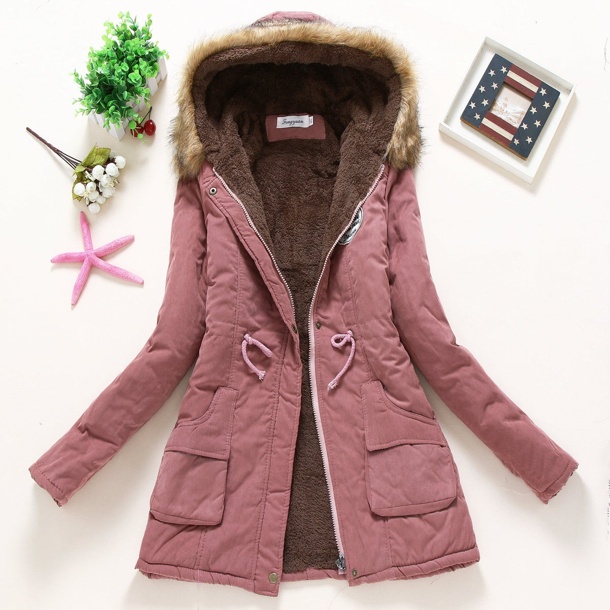 Women's Fur Hood Parka Fleece Lined Padded Winter Coat