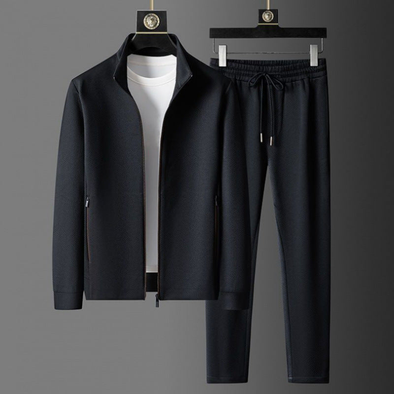 Men's Textured Slim-Fit Full-Zip Tracksuit and Joggers Winter Set