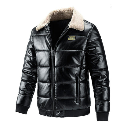 Women's Sherpa Collar Padded Faux Leather Winter Jacket