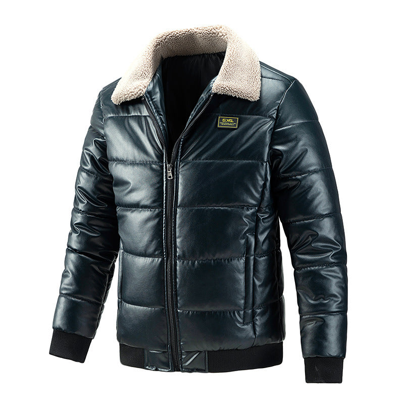 Women's Sherpa Collar Padded Faux Leather Winter Jacket