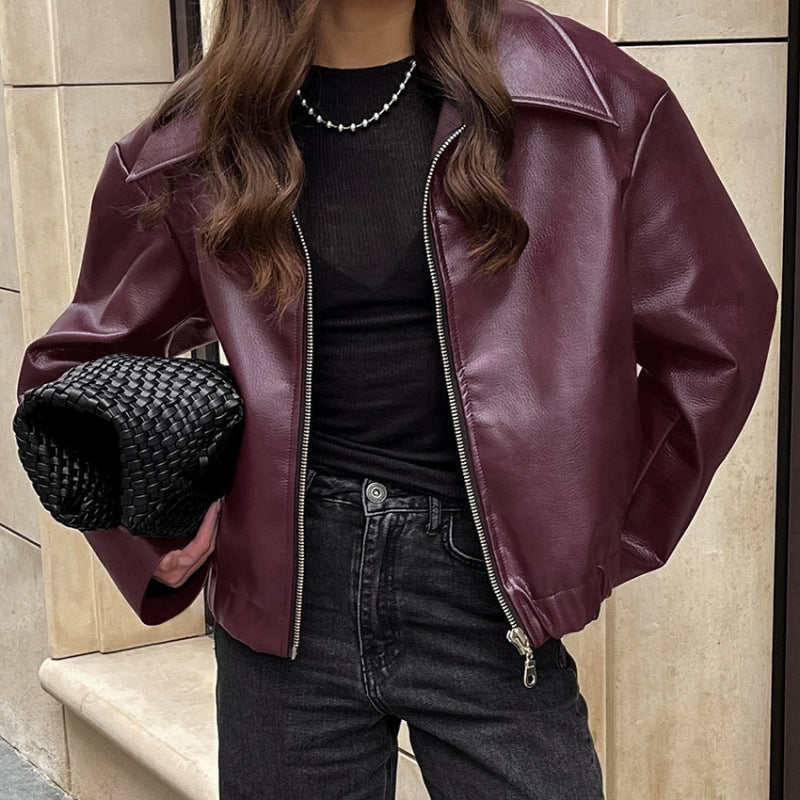 Women's Faux Leather Oversized Bomber Jacket
