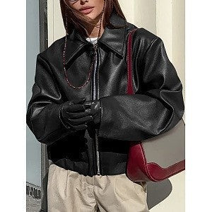 Women's Faux Leather Oversized Bomber Jacket