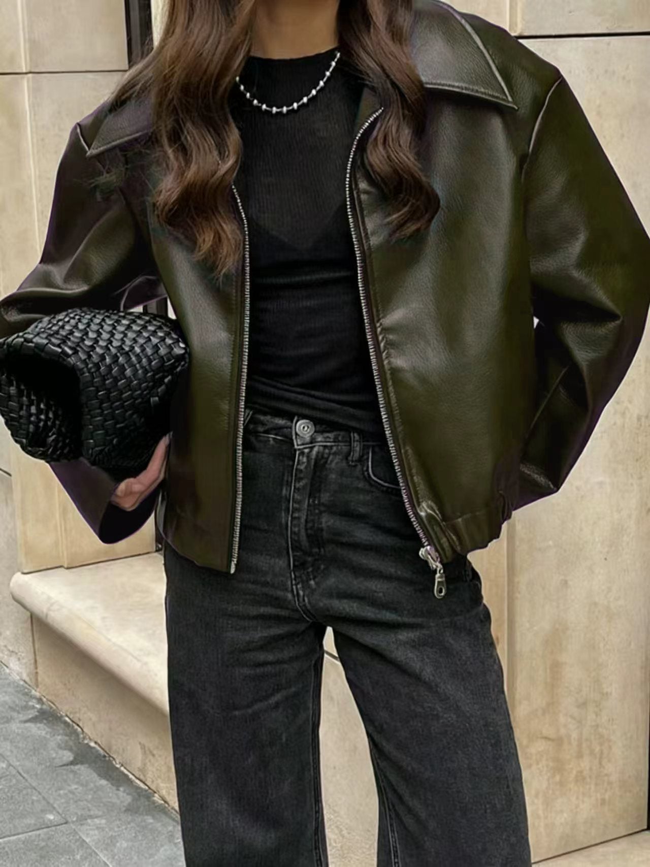 Women's Faux Leather Oversized Bomber Jacket