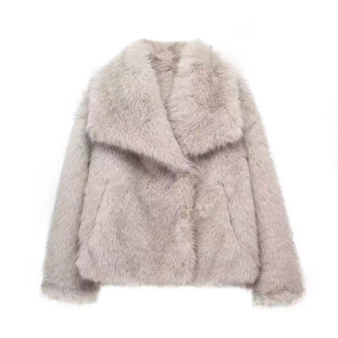 Women's Faux Fur Jacket – Oversized Shaggy Faux Fur Cropped Coat