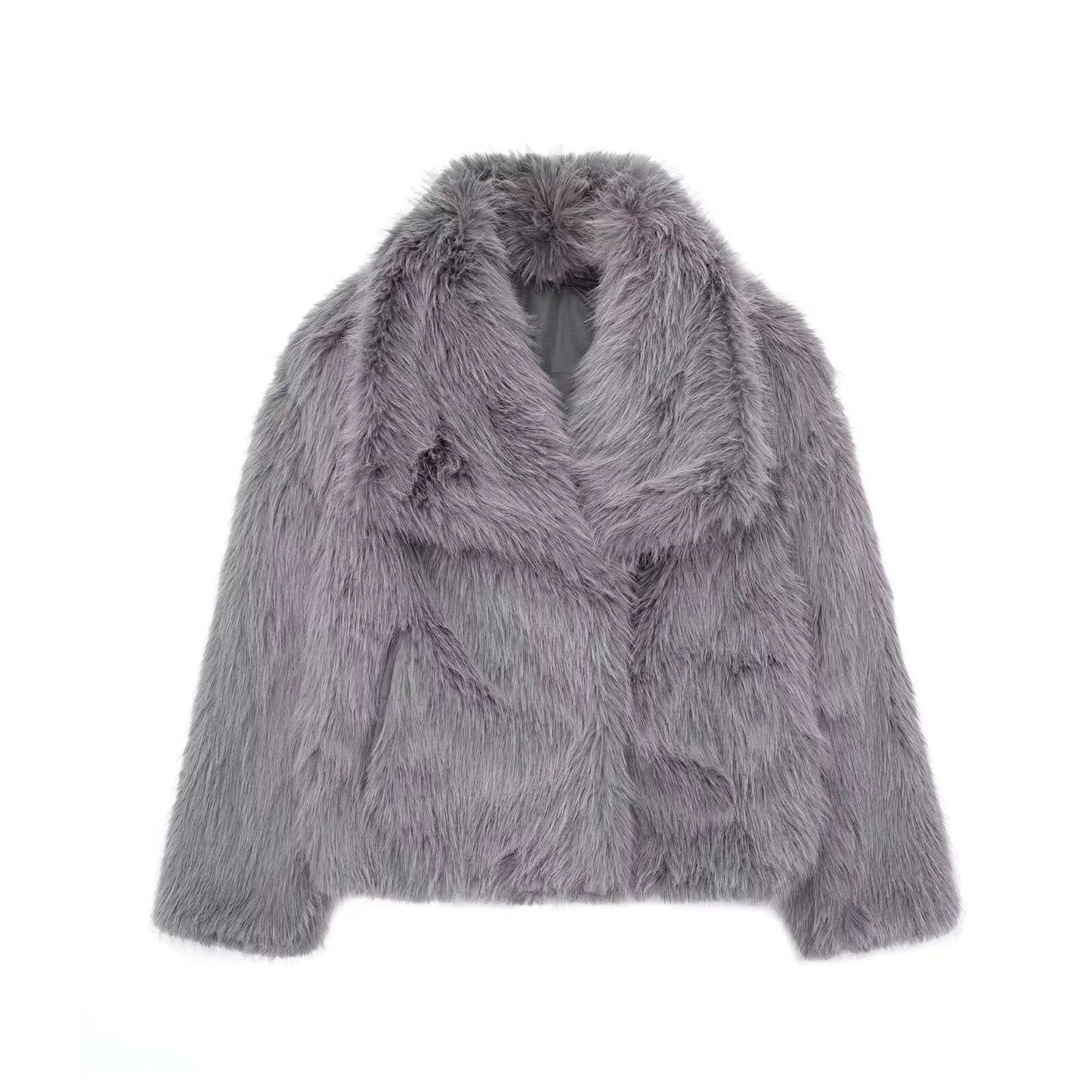 Women's Faux Fur Jacket – Oversized Shaggy Faux Fur Cropped Coat