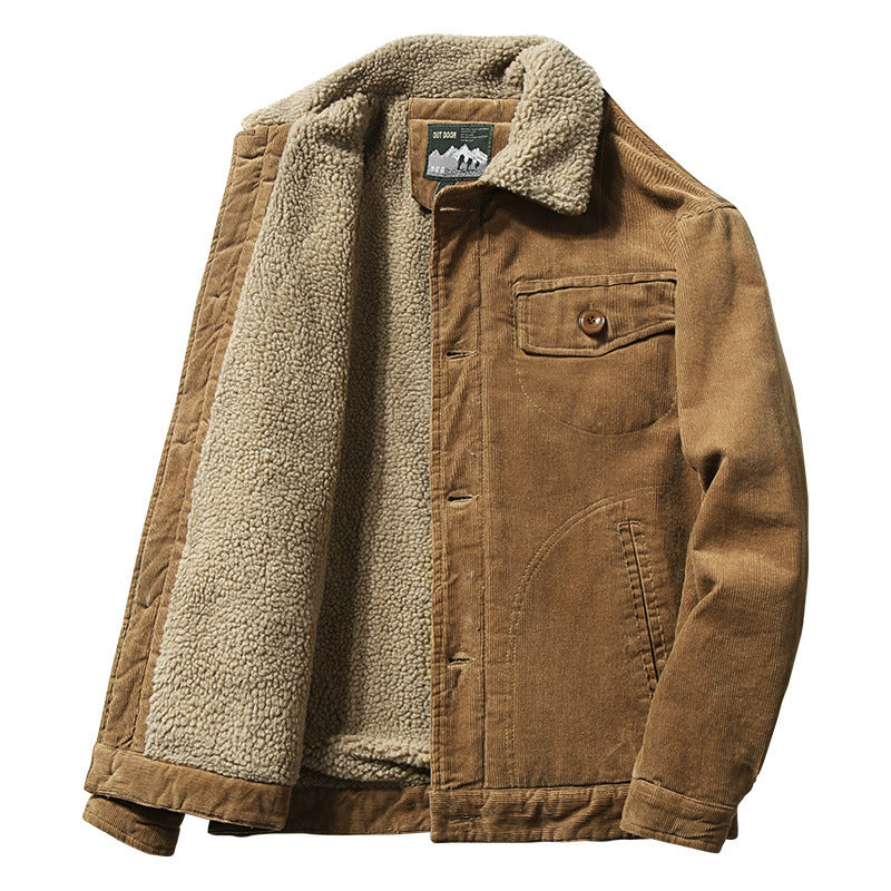 Men's Sherpa-Lined Fur Collar Corduroy Winter Jacket