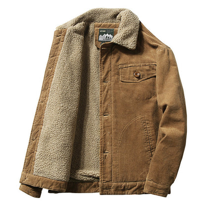 Men's Sherpa-Lined Fur Collar Corduroy Winter Jacket