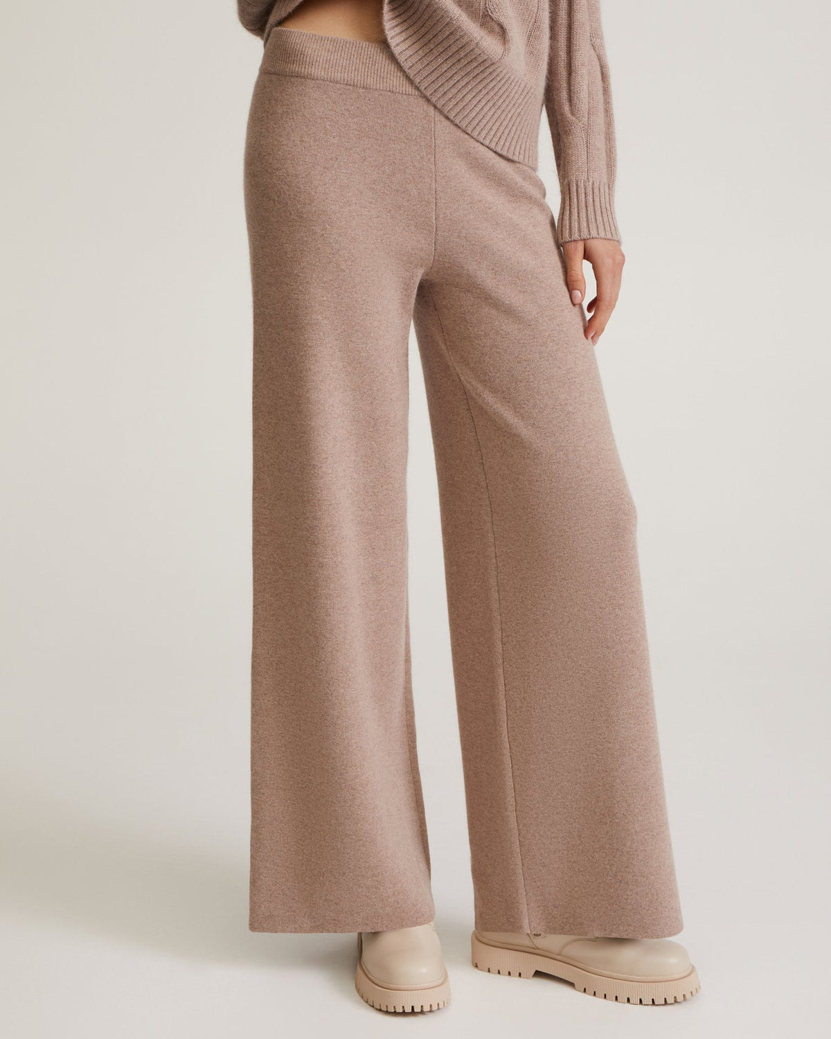 Women's Cable Knit Turtleneck Sweater and Wide-Leg Pants Winter Set