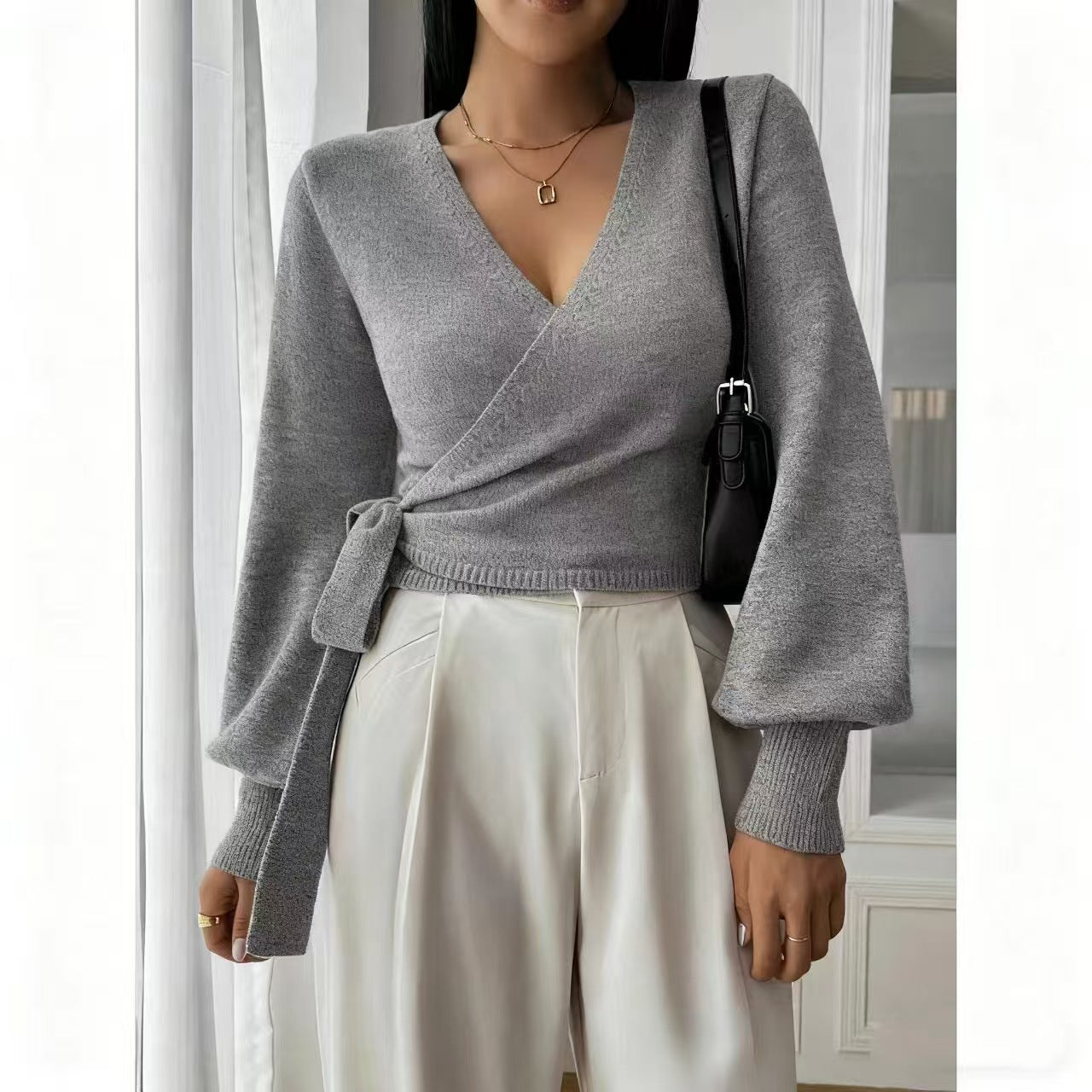 Women's V-Neck Long Sleeve Knit Layer Top