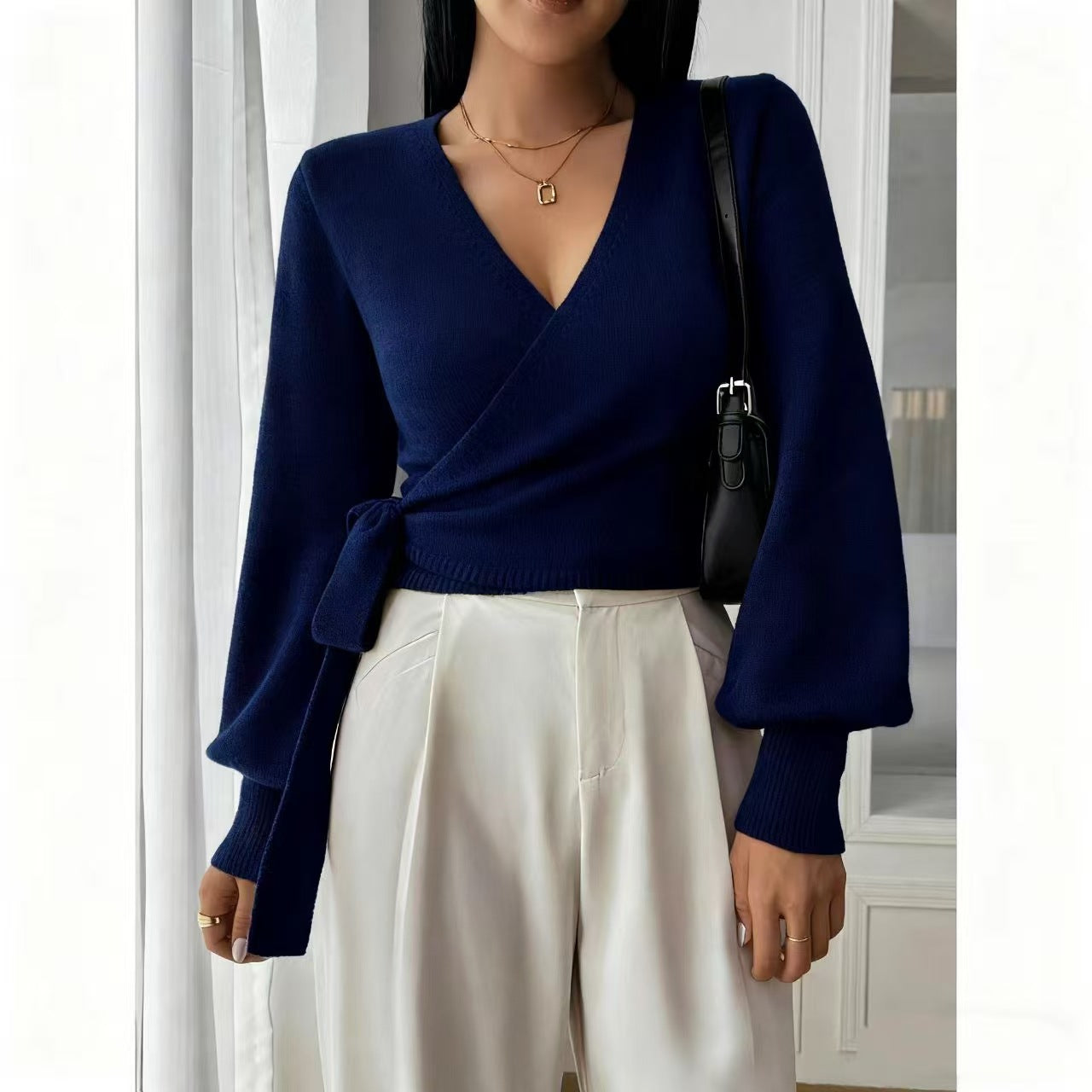 Women's V-Neck Long Sleeve Knit Layer Top