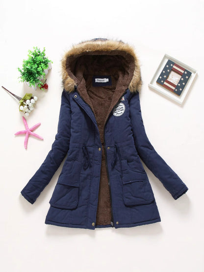 Women's Fur Hood Parka Fleece Lined Padded Winter Coat