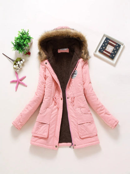 Women's Fur Hood Parka Fleece Lined Padded Winter Coat