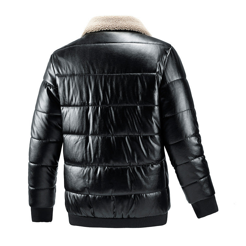 Women's Sherpa Collar Padded Faux Leather Winter Jacket