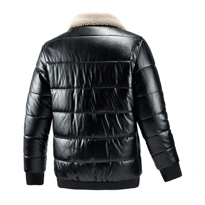 Women's Sherpa Collar Padded Faux Leather Winter Jacket