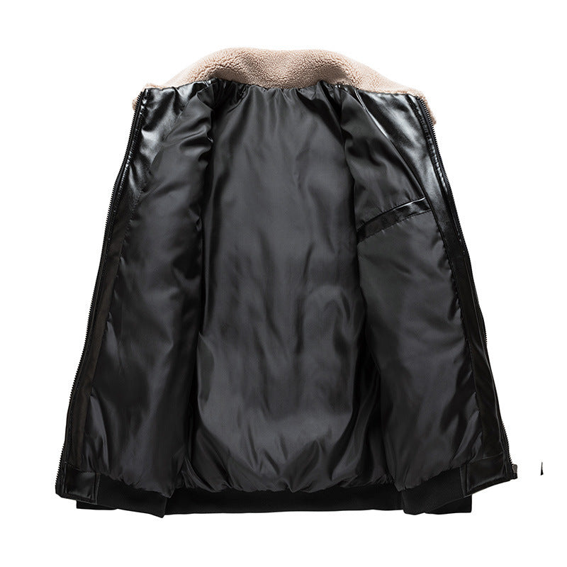 Women's Sherpa Collar Padded Faux Leather Winter Jacket
