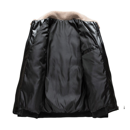 Women's Sherpa Collar Padded Faux Leather Winter Jacket