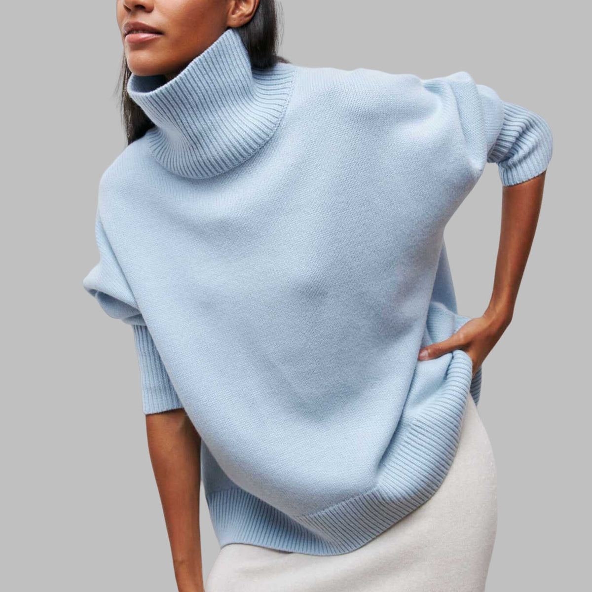 Women's Oversized Turtleneck Cap-Sleeve Knit Winter Vest