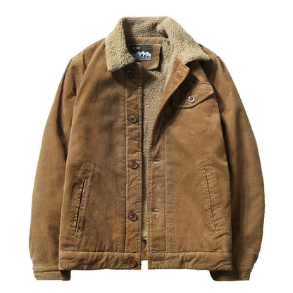 Men's Sherpa-Lined Fur Collar Corduroy Winter Jacket