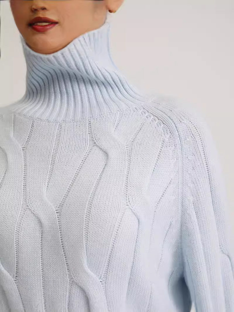 Women's Cable Knit Turtleneck Sweater and Wide-Leg Pants Winter Set