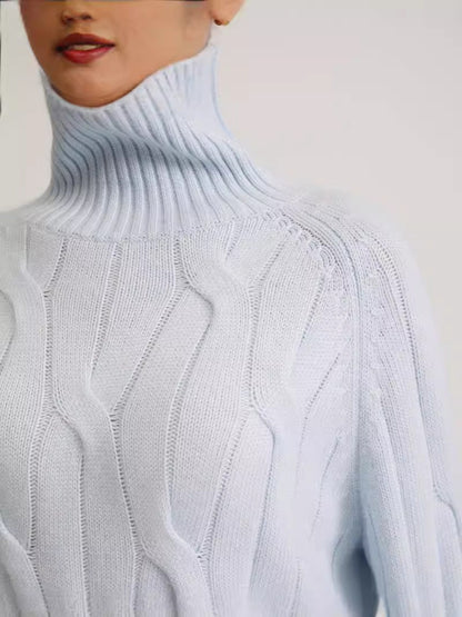 Women's Cable Knit Turtleneck Sweater and Wide-Leg Pants Winter Set