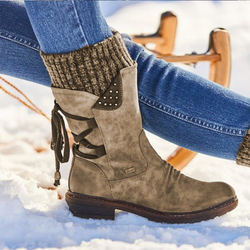 Women's Retro Vintage Buckle Strap Leather Ankle Winter Boots
