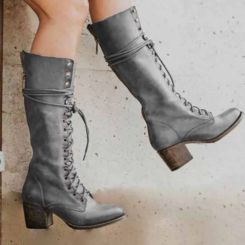 Women's Orthopedic-Style Lace-Up Boots in Gray